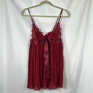 Victoria's Secret Burgundy Bow Pleated Babydoll size M Vintage 2005